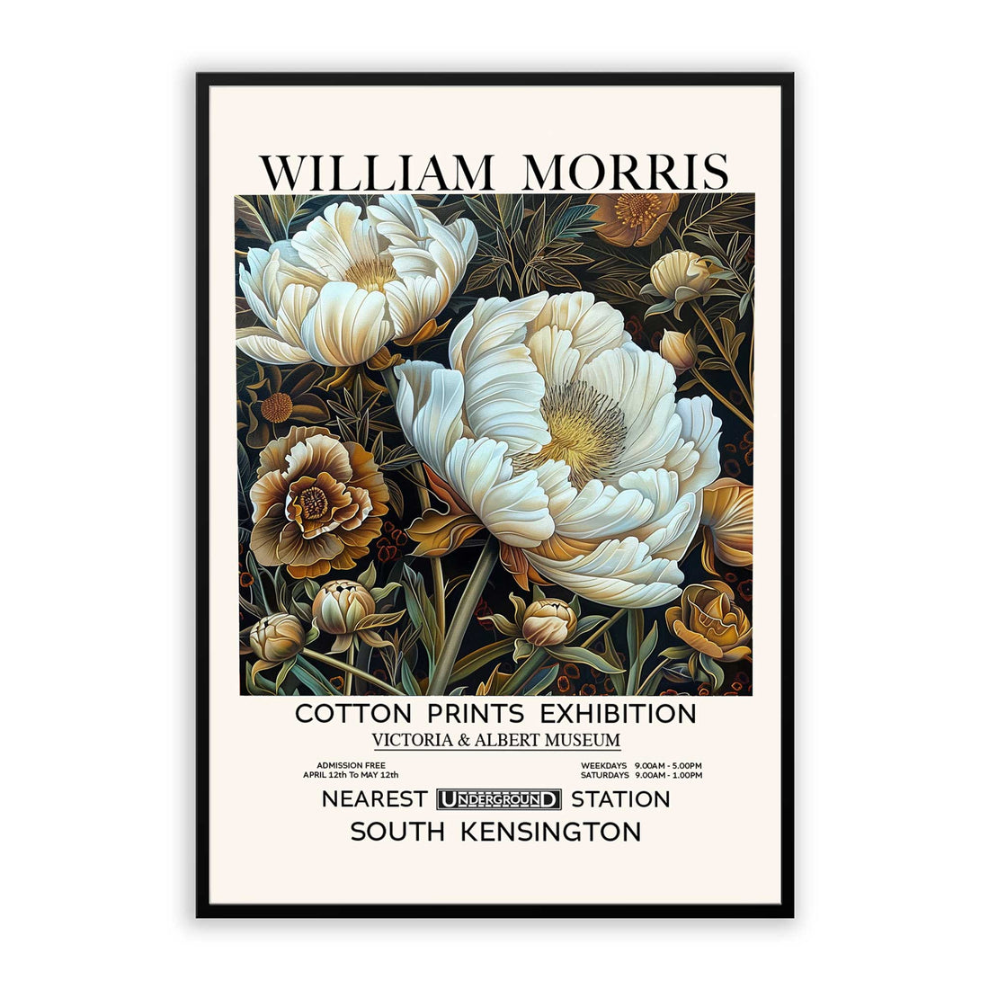 White Ornate Flowers Vintage William Morris Print&nbsp;