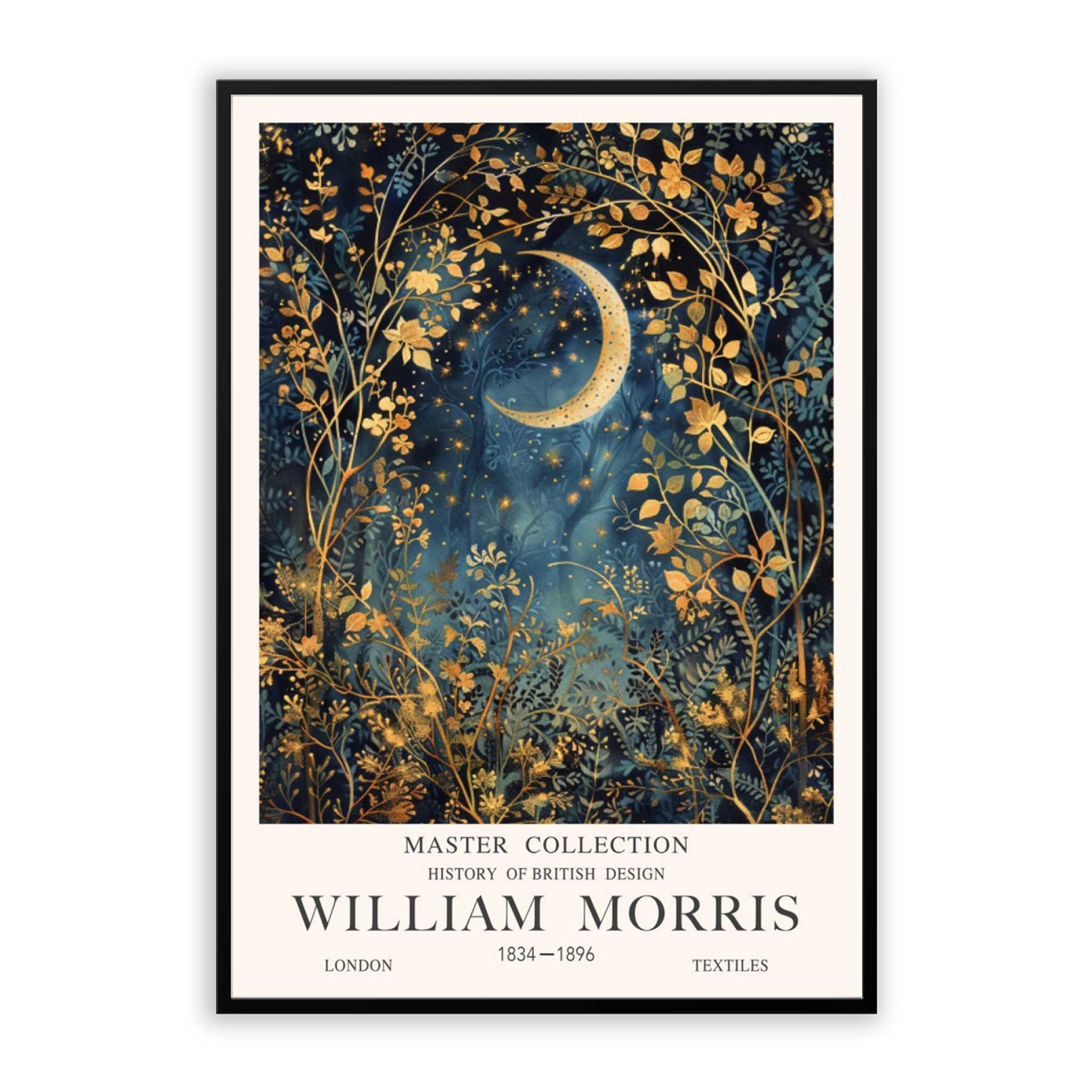 Shop William Morris celestial moon and star print, available framed or unframed