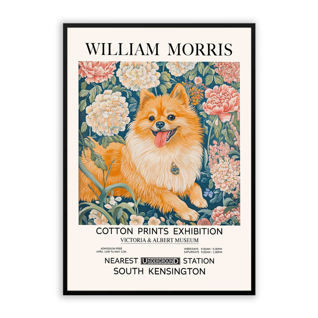 Vintage Pomeranian Dog Print William Morris Wall Art Home Décor Prints