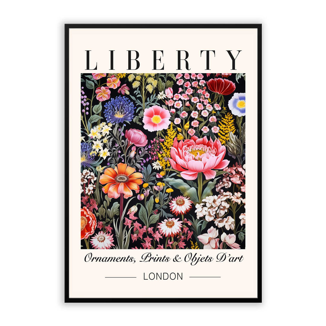 Liberty London floral print wall art, British-inspired vintage floral decor, elegant Liberty London botanical prints, classic floral wall art for home decor