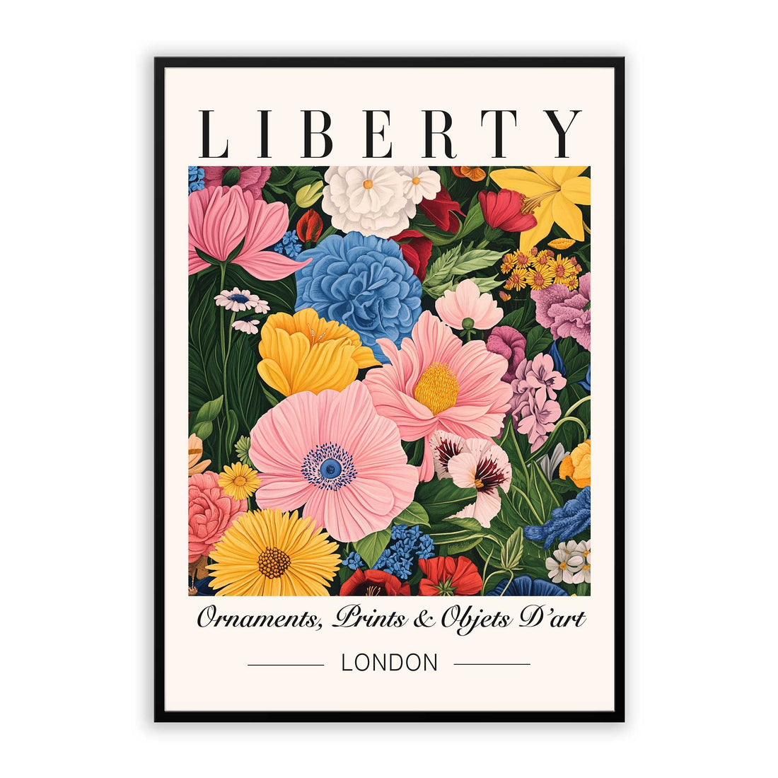 Liberty London floral print wall art, British-inspired vintage floral decor, elegant Liberty London botanical prints, classic floral wall art for home decor