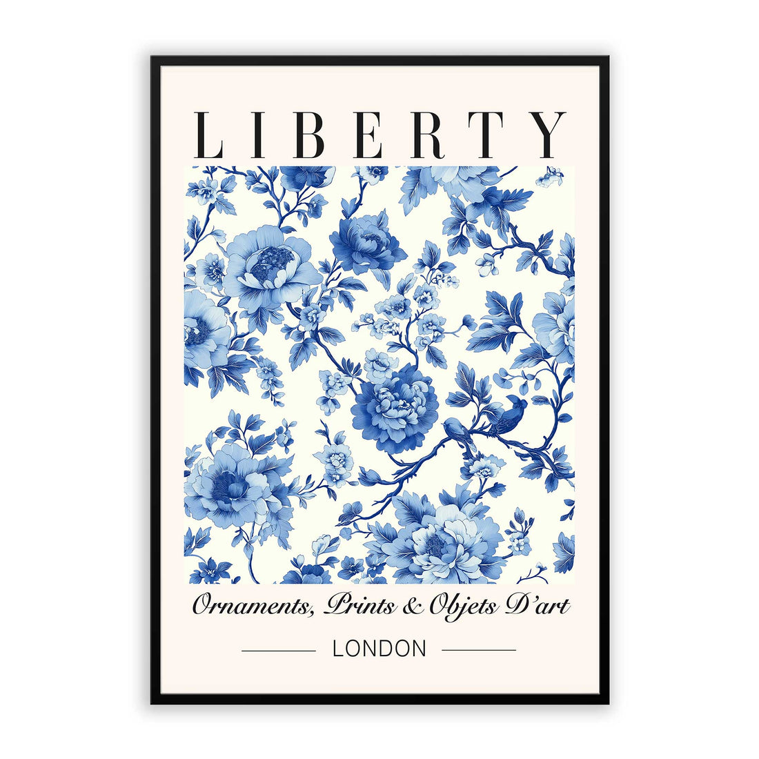 "Classic French Toile de Jouy floral art print, vintage-inspired wall art for living room, blue and white Toile floral pattern, 18th-century French countryside decor