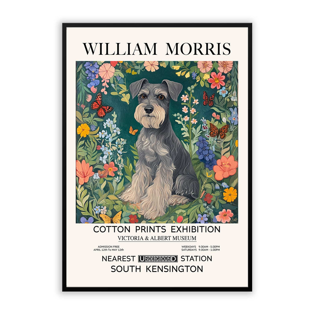 William Morris-inspired Schnauzer dog print for pet lovers