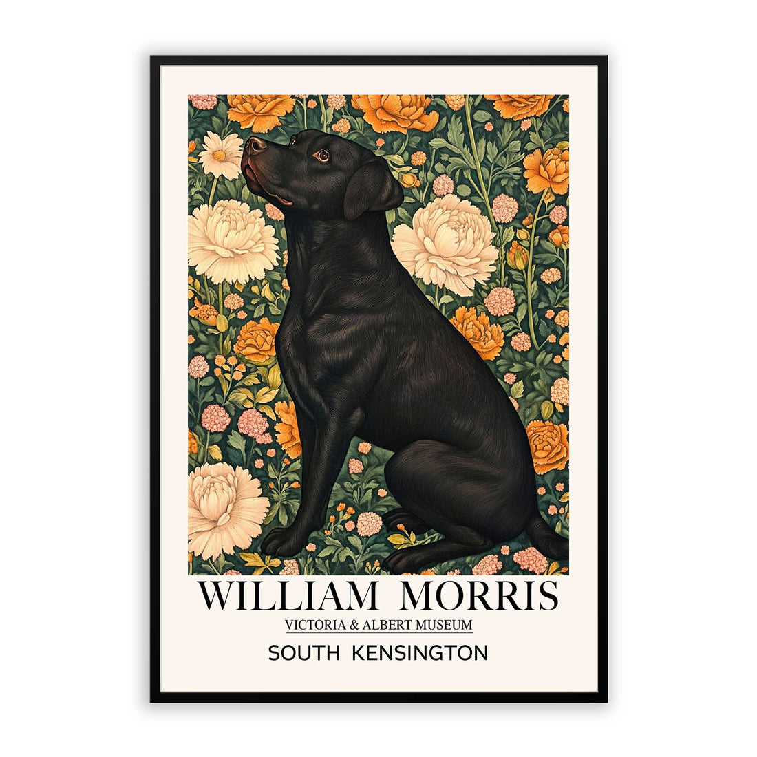 Black Labrador, William Morris Style Print