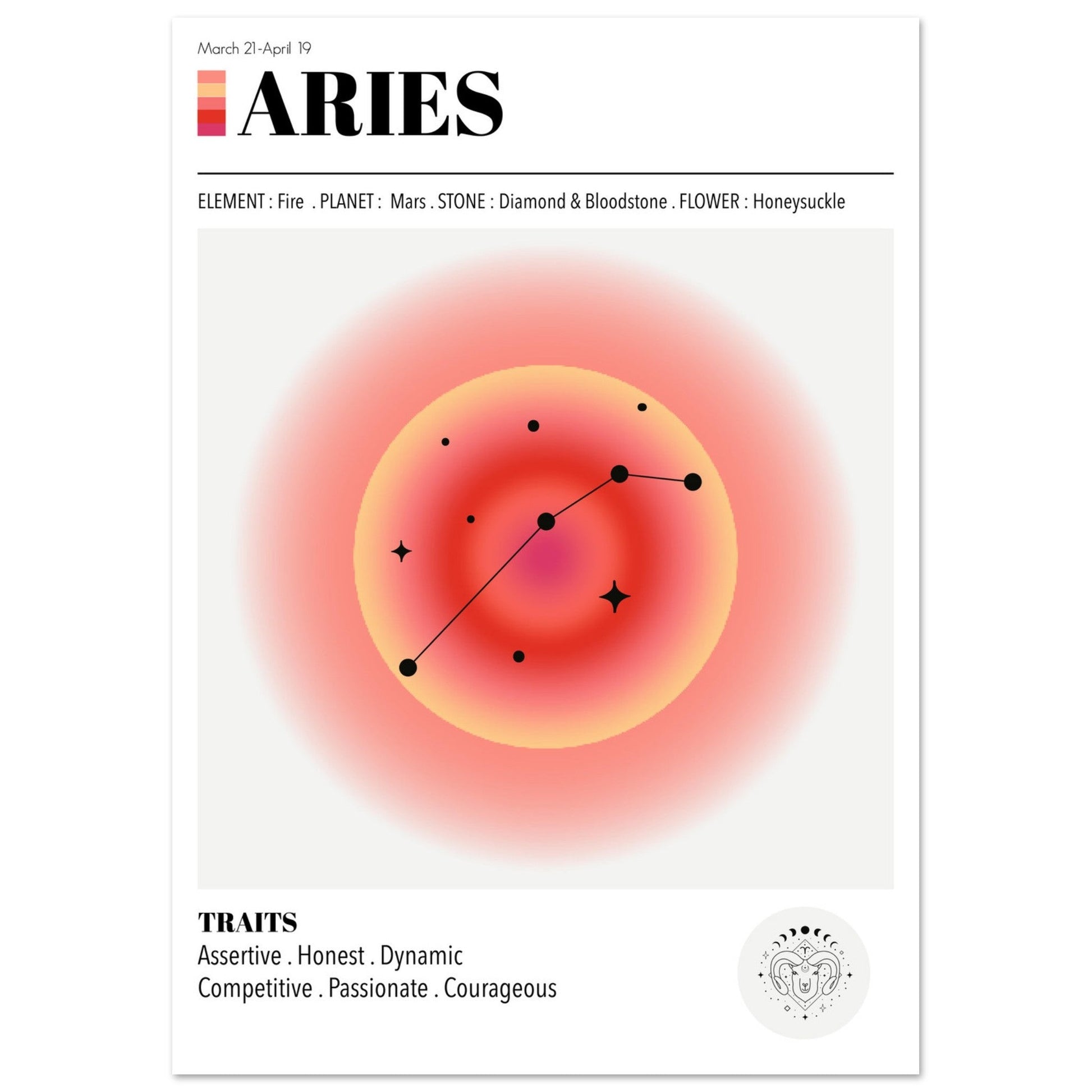 Aries - Zodiac Sign Art Print, Aries Aura, Aries Zodiac, Aries Zodiac Print, #illieeart