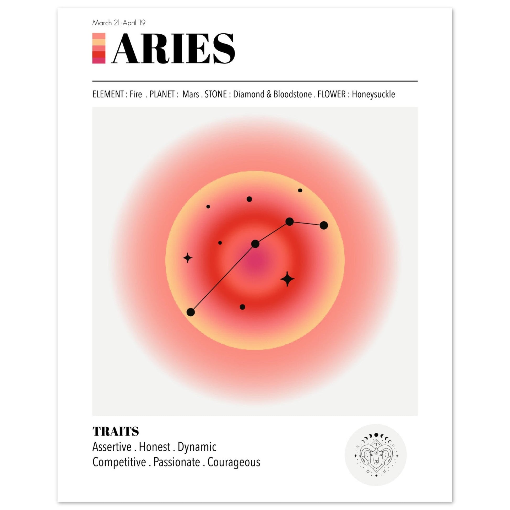 Aries - Zodiac Sign Art Print, Aries Aura, Aries Zodiac, Aries Zodiac Print, #illieeart