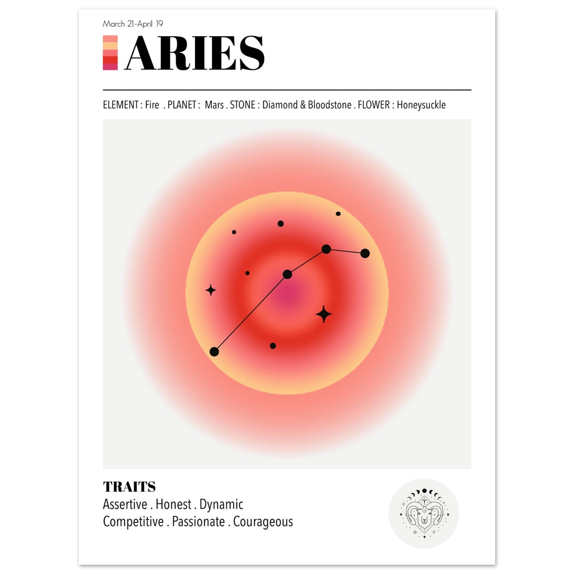 Aries - Zodiac Sign Art Print, Aries Aura, Aries Zodiac, Aries Zodiac Print, #illieeart