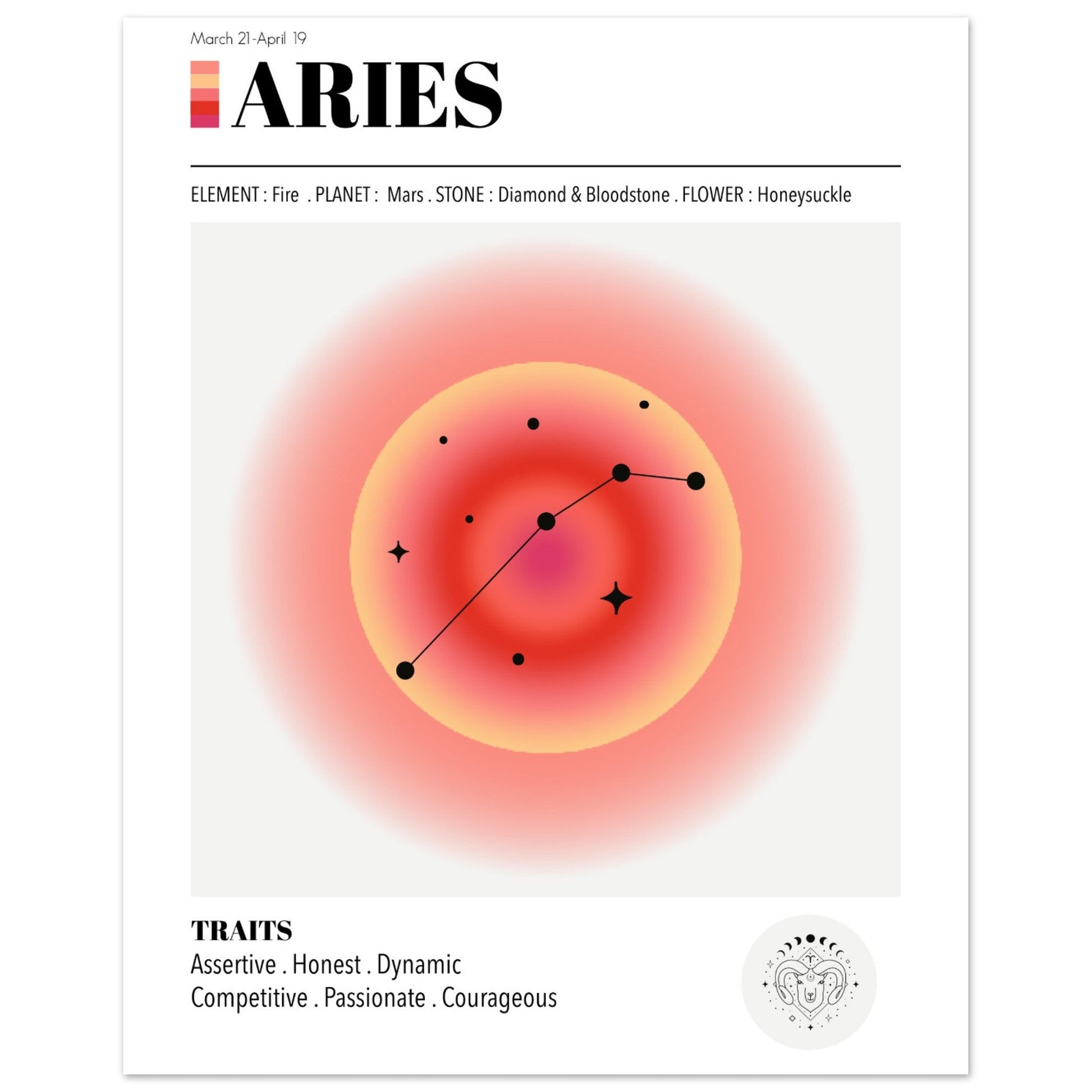 Aries - Zodiac Sign Art Print, Aries Aura, Aries Zodiac, Aries Zodiac Print, #illieeart