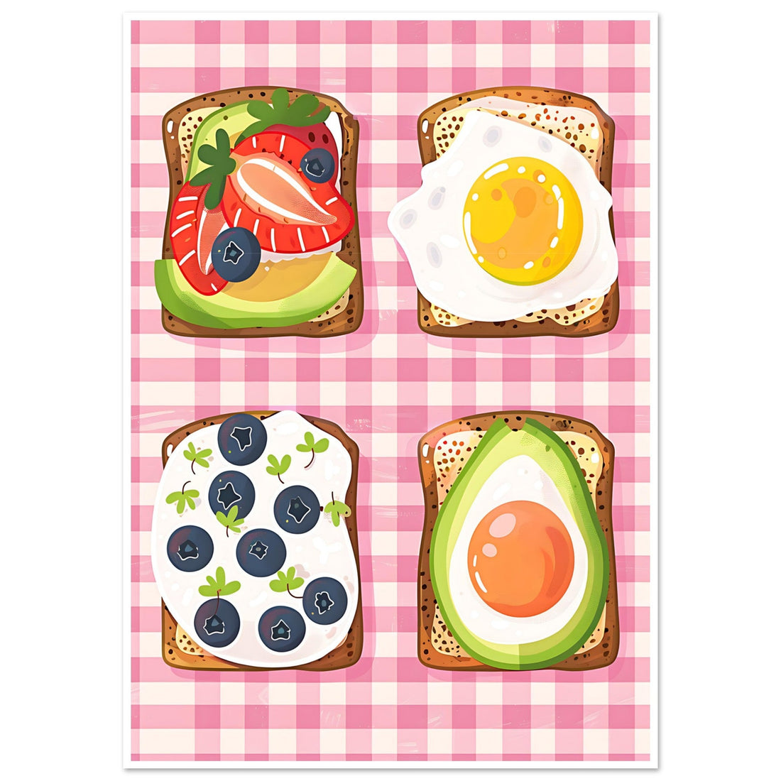 Avocado On Toast - Breakfast Print, Blueberries and cream cheese, Breakfast Print, Eggs and Toast, #illieeart