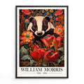 Vintage badger Wall Art – Animal Print with Floral Botanical Frame Inspired by William Morris, Ideal for Cottagecore or Victorian-Style Decor