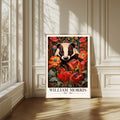 Vintage Badger Wall Art – Animal Print with Floral Botanical Frame William Morris, Ideal for Cottagecore or Victorian-Style Decor