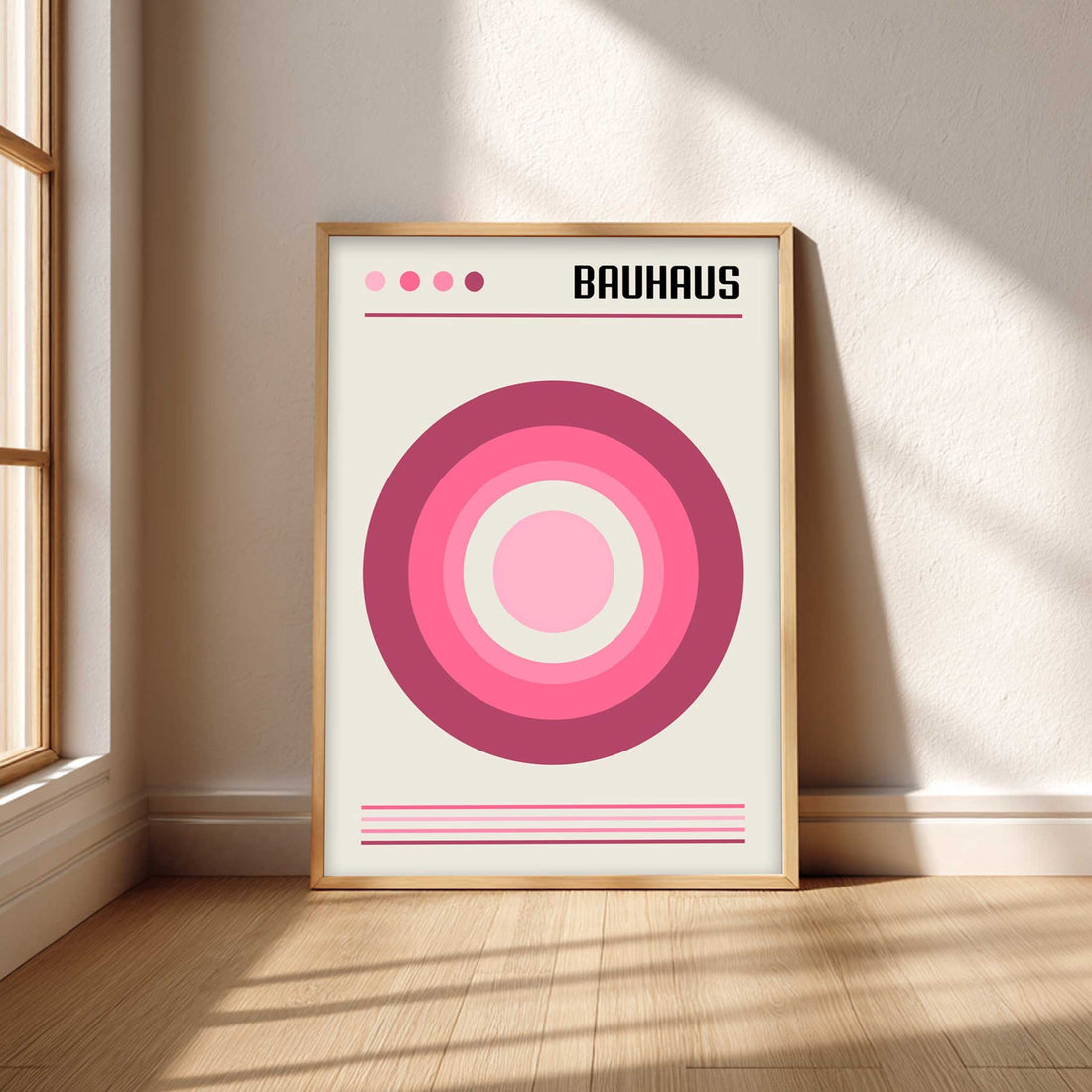 Bauhaus Circle Poster Retro Geometric Wall Art - concentric circles in shades of pink