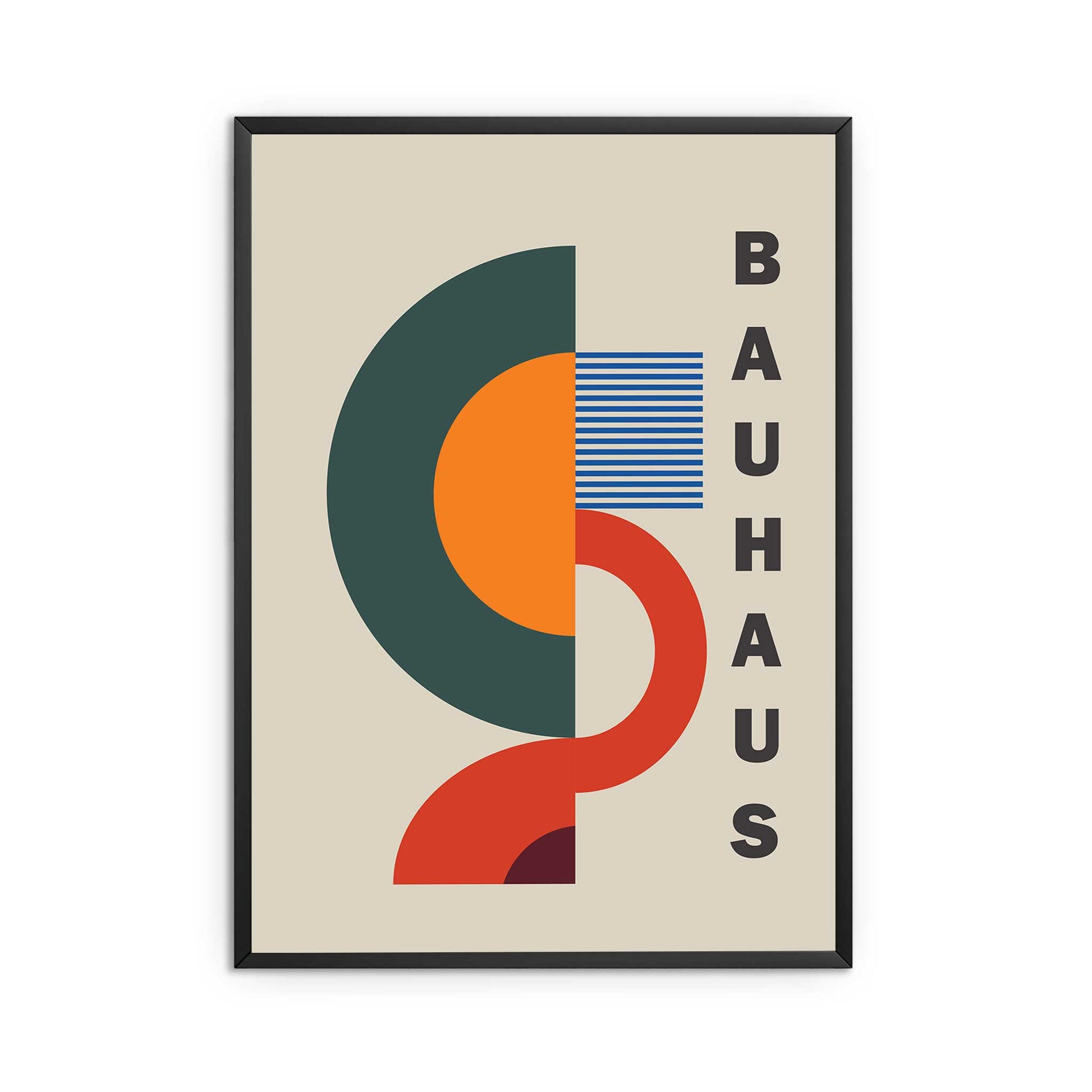 Framed Bauhaus poster with geometric design on a beige background