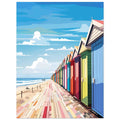 Beach Huts Art Print, Blue, seascape, , #illieeart