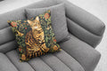 William Morris Style Cat Pillowcase on grey sofa