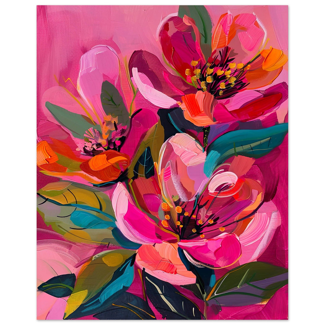 Big Pink Flowers Art Print, floral, gallery wall, Pink, #illieeart