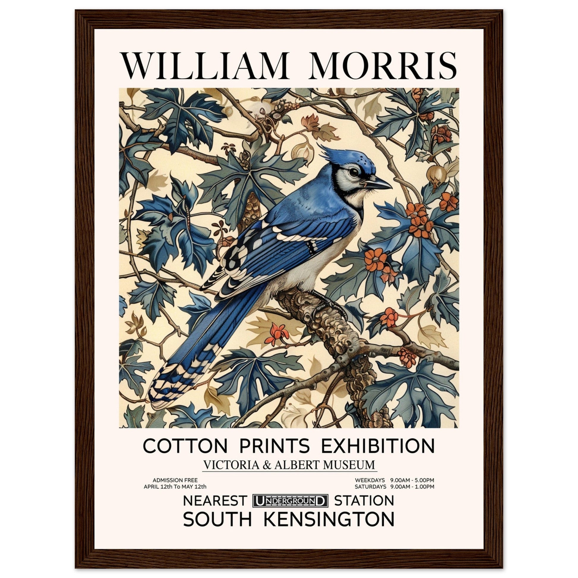 Blue Jay - William Morris, Framed Print, Blue, Framed, Framed art, #illieeart