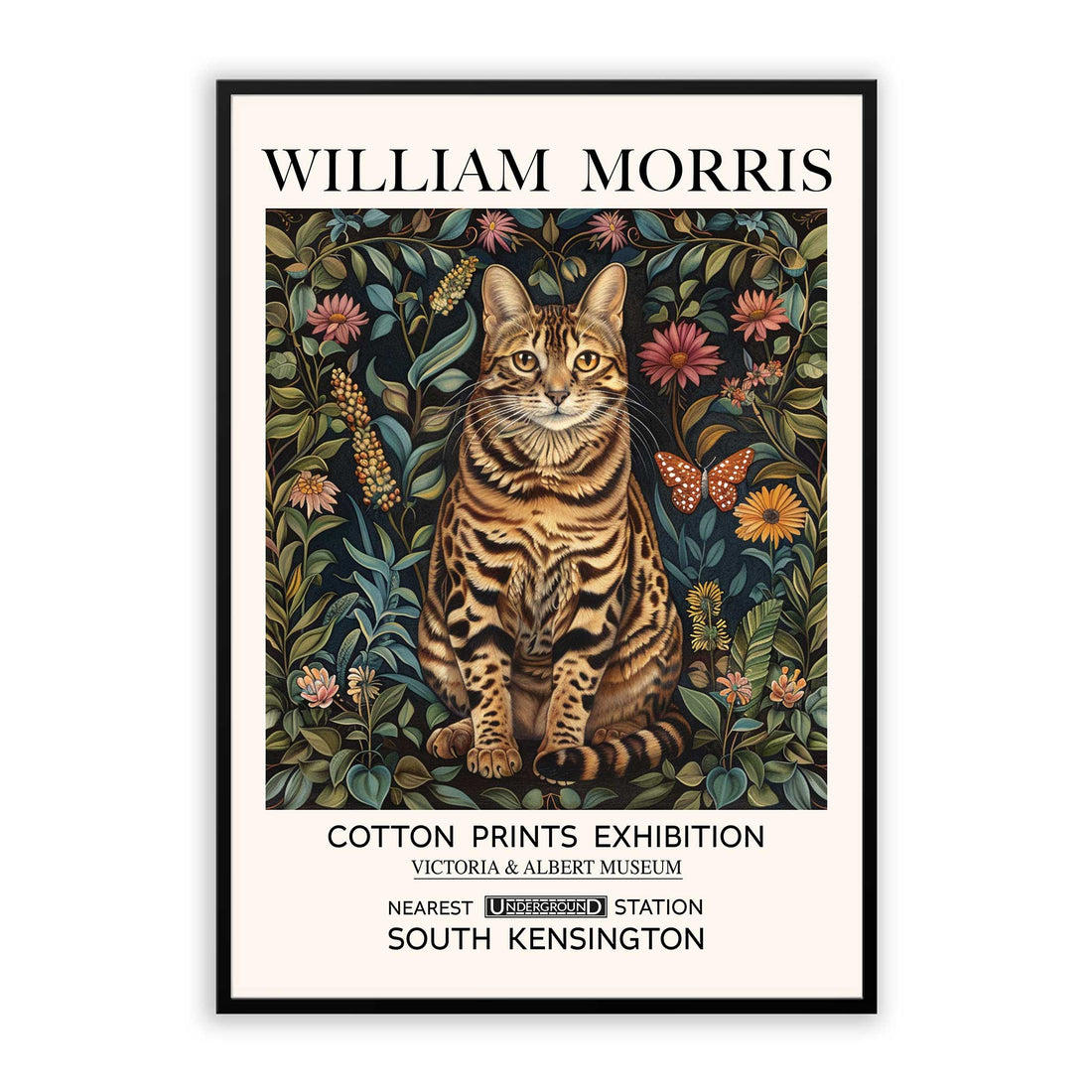 Vintage Cat Print William Morris Featuring A Bengal Tiger Cat