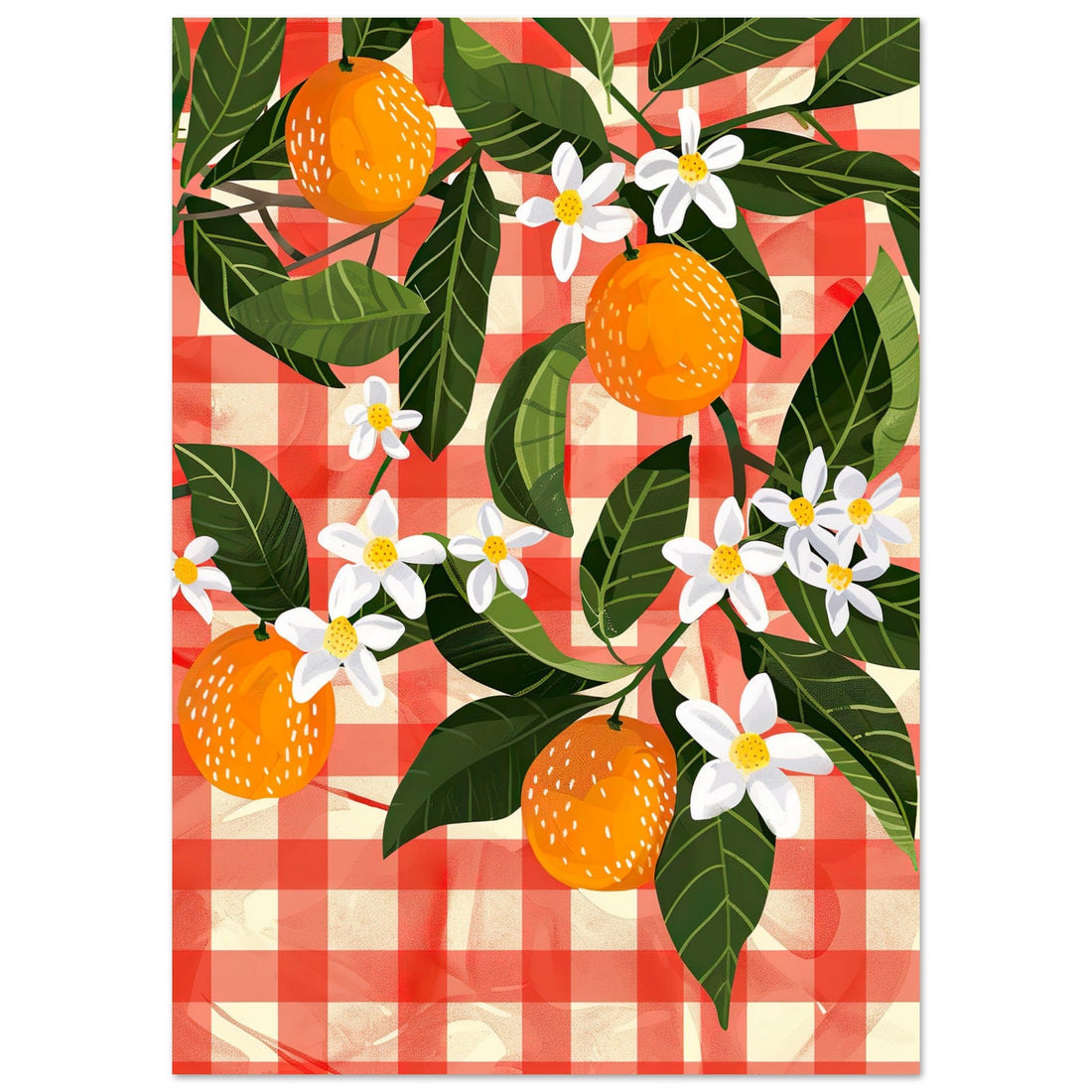 Chequered Orange Blossom, Breakfast Print, Orange Gingham Print, Oranges, #illieeart