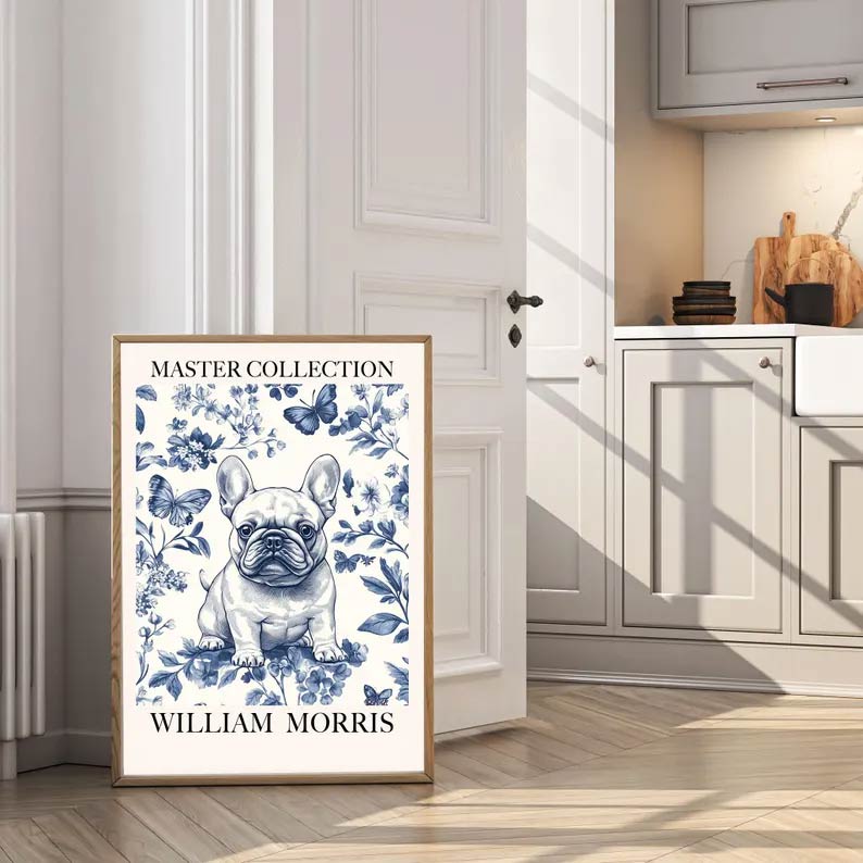 Chinoiserie Blue French Bull Dog Print
