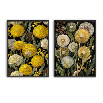 Yellow Dandelion Floral Wall Art Set of 2