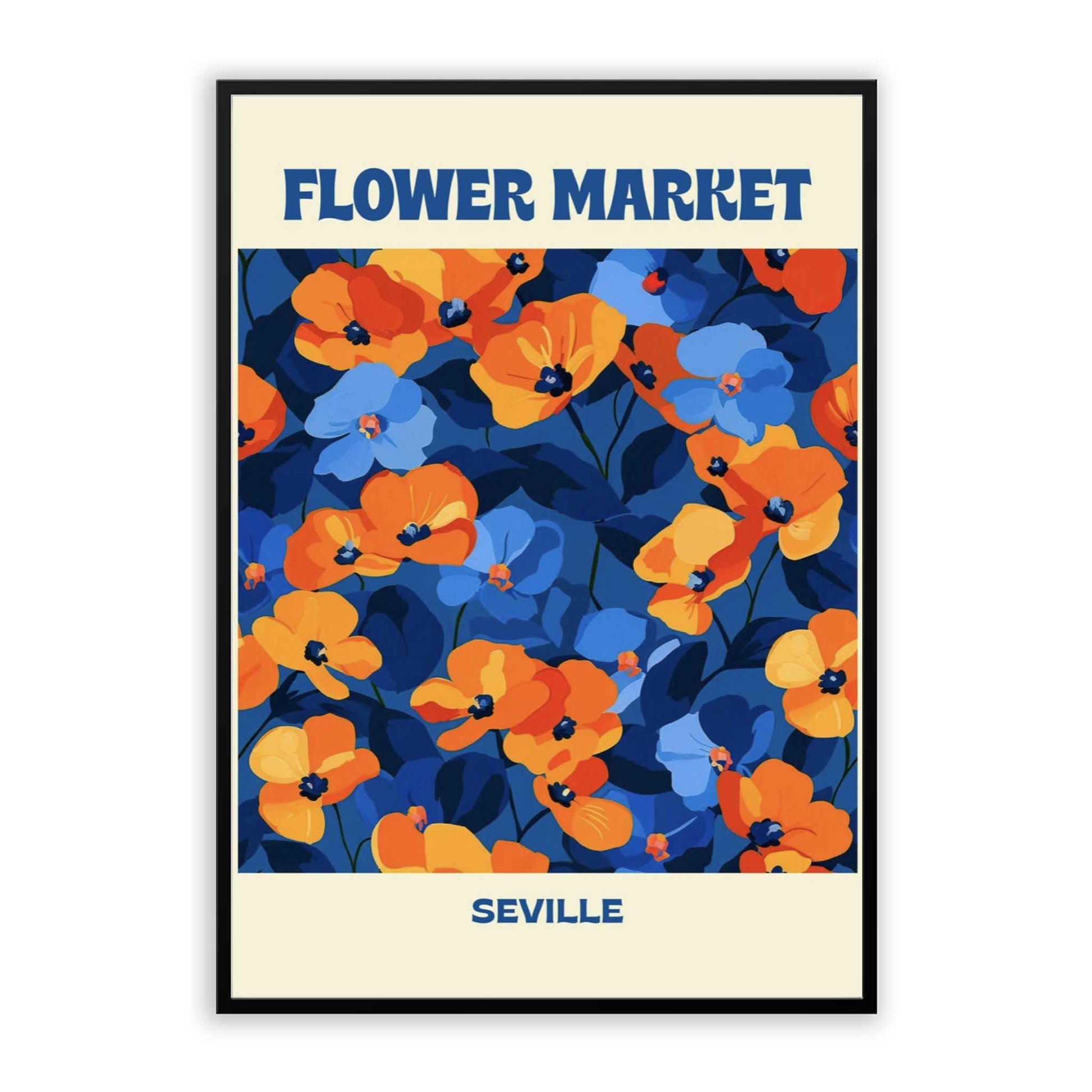 Seville Mid Century Flower Market Print - Add a pop of colours to your walls. This print features bold, colourful flowers with a classic 70s vibe. Perfect for a gallery wall, kitchen, or bedroom.