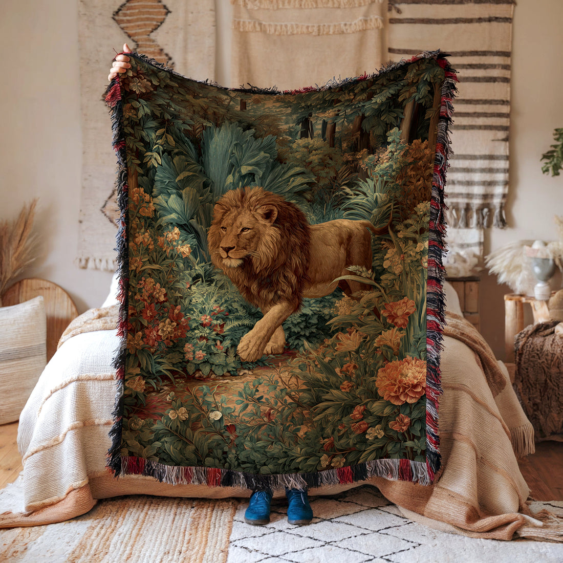 lion tapestry blanket woven throw