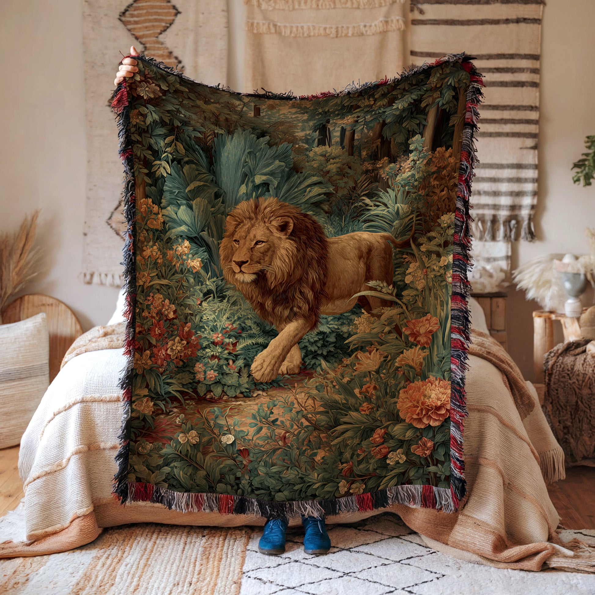forest animal blanket lion design