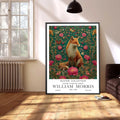 William Morris Fox Print, Pink Peony Flower Poster, Dark Green Botanical Wall Art, Cottagecore Bedroom Decor, Above Sofa Garden Picture