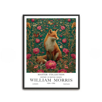 William Morris Fox Print, Pink Peony Flower Poster, Dark Green Botanical Wall Art, Cottagecore Bedroom Decor, Above Sofa Garden Picture