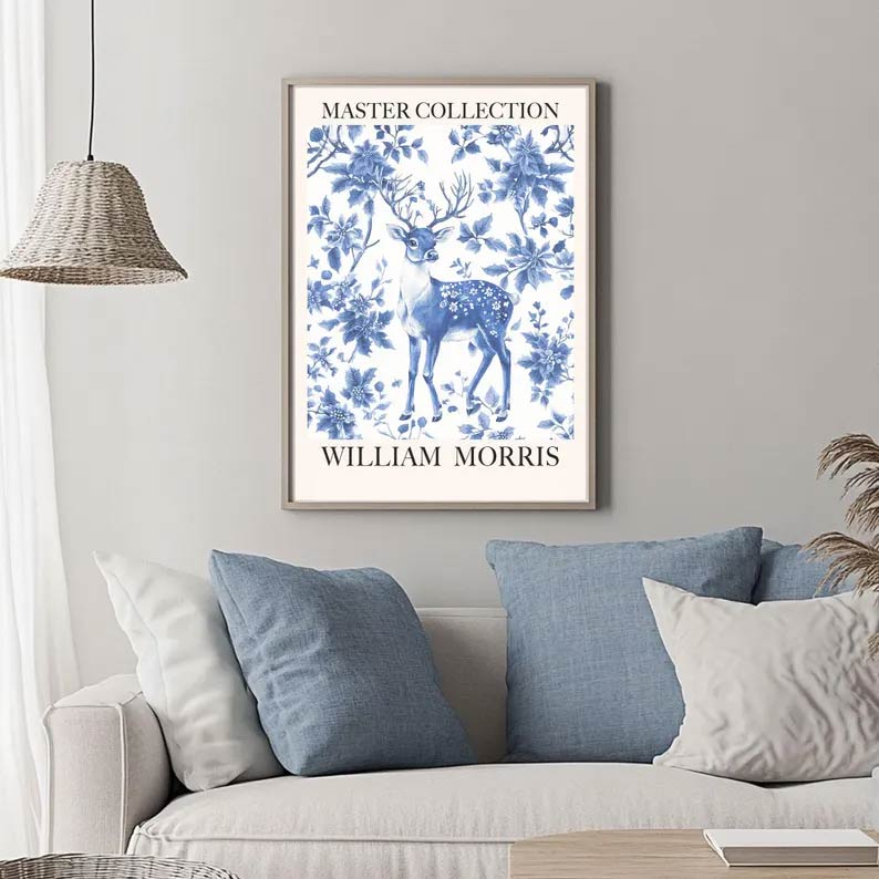 Blue Chinoiserie Young Deer Print
