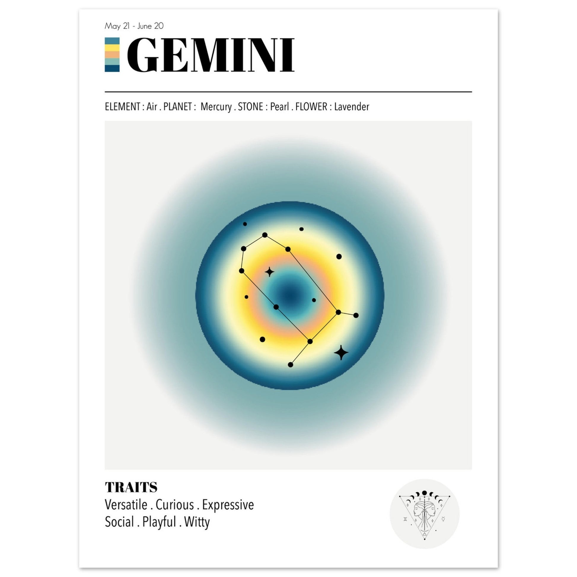 Gemini - Zodiac Sign, Gemini Aura, Gemini Zodiac, Zodiac Sign Print, #illieeart