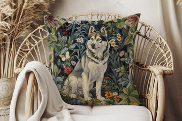 Husky Dog Print Pillow William Morris Style