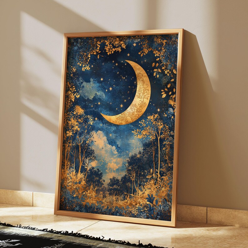 Golden Moon Print Woodland Wall Art