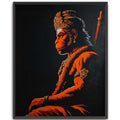 Modern framed canvas painting of Lord Hanuman in side profile with vibrant orange and black tones.