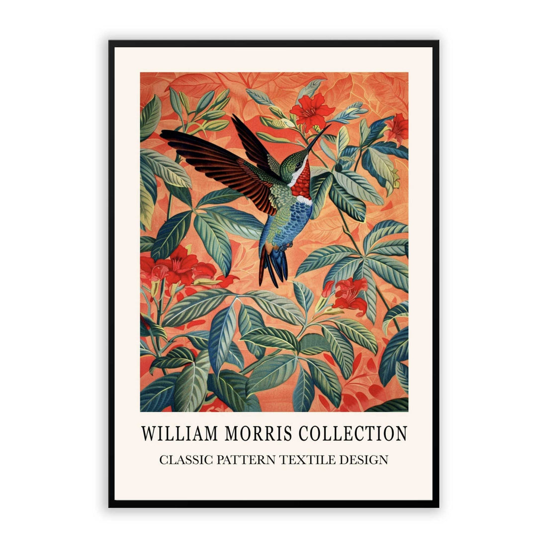 Humming Bird, Luxury William Morris Style Print, Orange Green Print