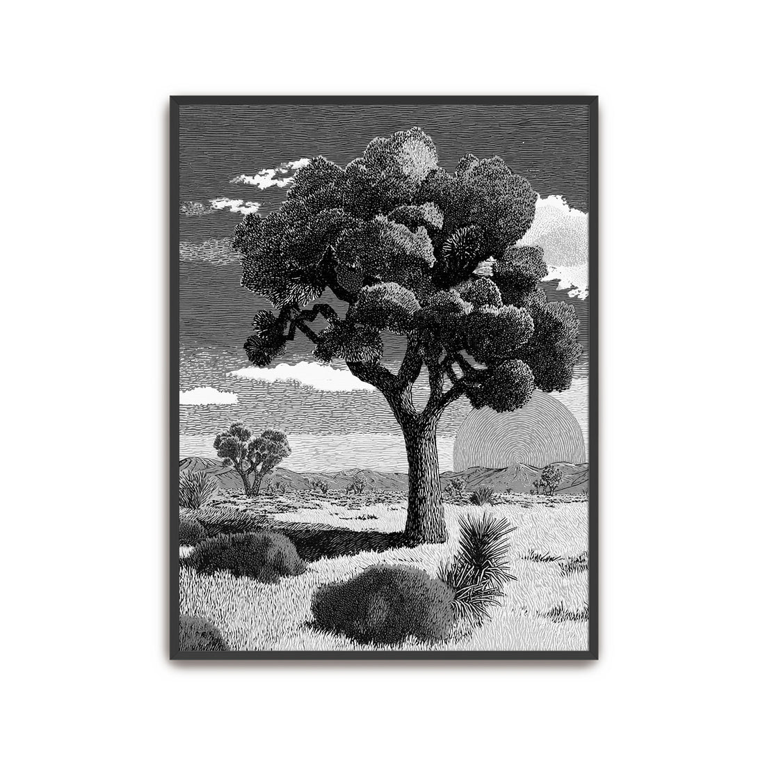 joshua tree art print black and white desert wall art