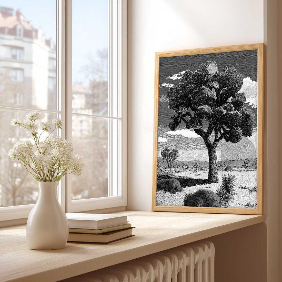 joshua tree art print black and white desert wall art