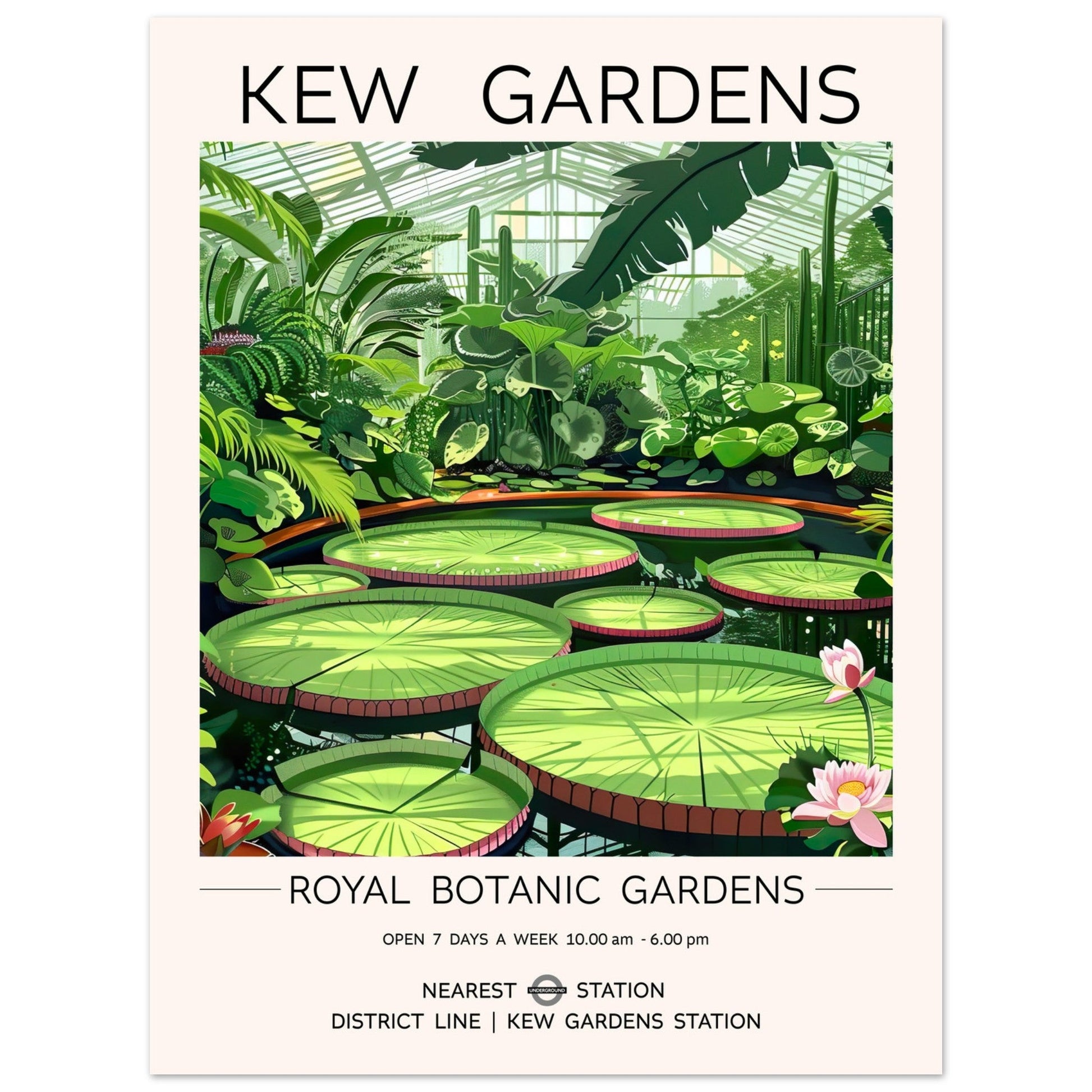 Kew Gardens London - Waterlily House, Kew Garden Art Print, London Kew Garden, Waterlily House Lilly Pads, #illieeart