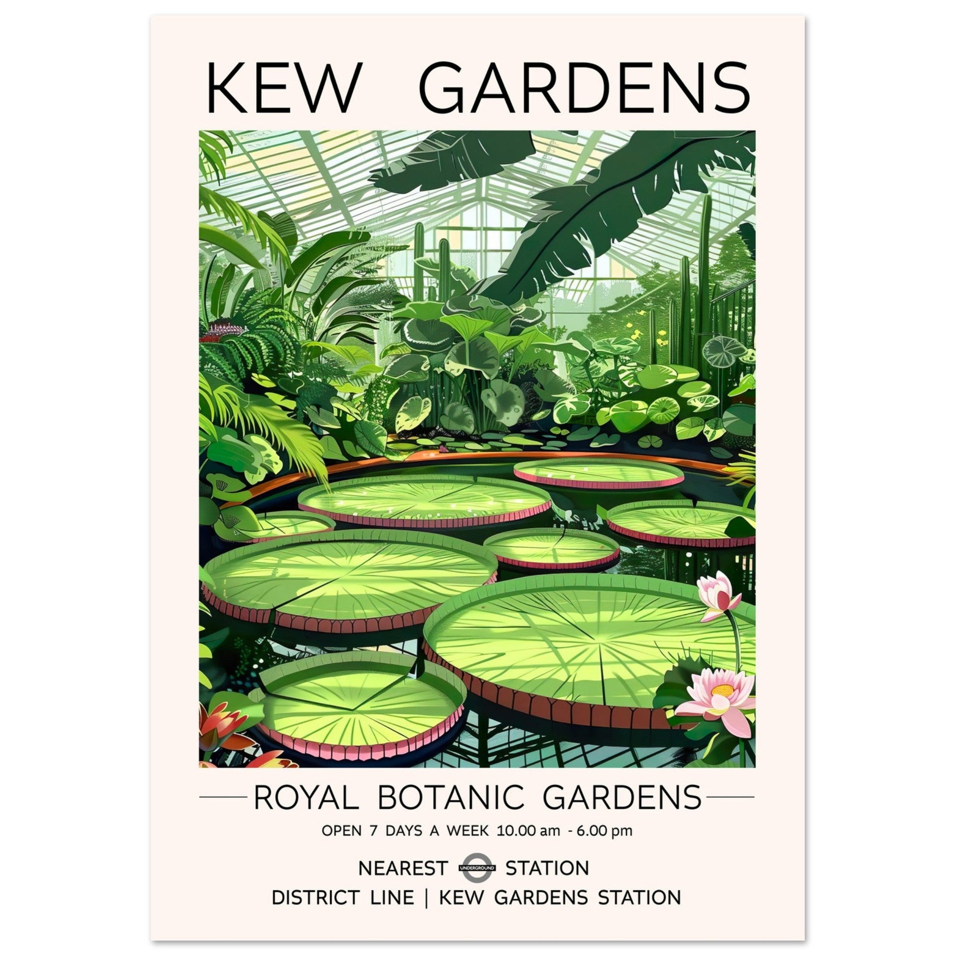Kew Gardens London - Waterlily House, Kew Garden Art Print, London Kew Garden, Waterlily House Lilly Pads, #illieeart