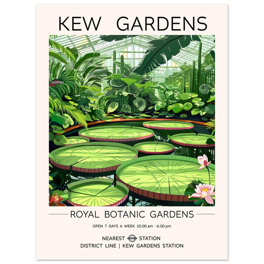 Kew Gardens London - Waterlily House, Kew Garden Art Print, London Kew Garden, Waterlily House Lilly Pads, #illieeart