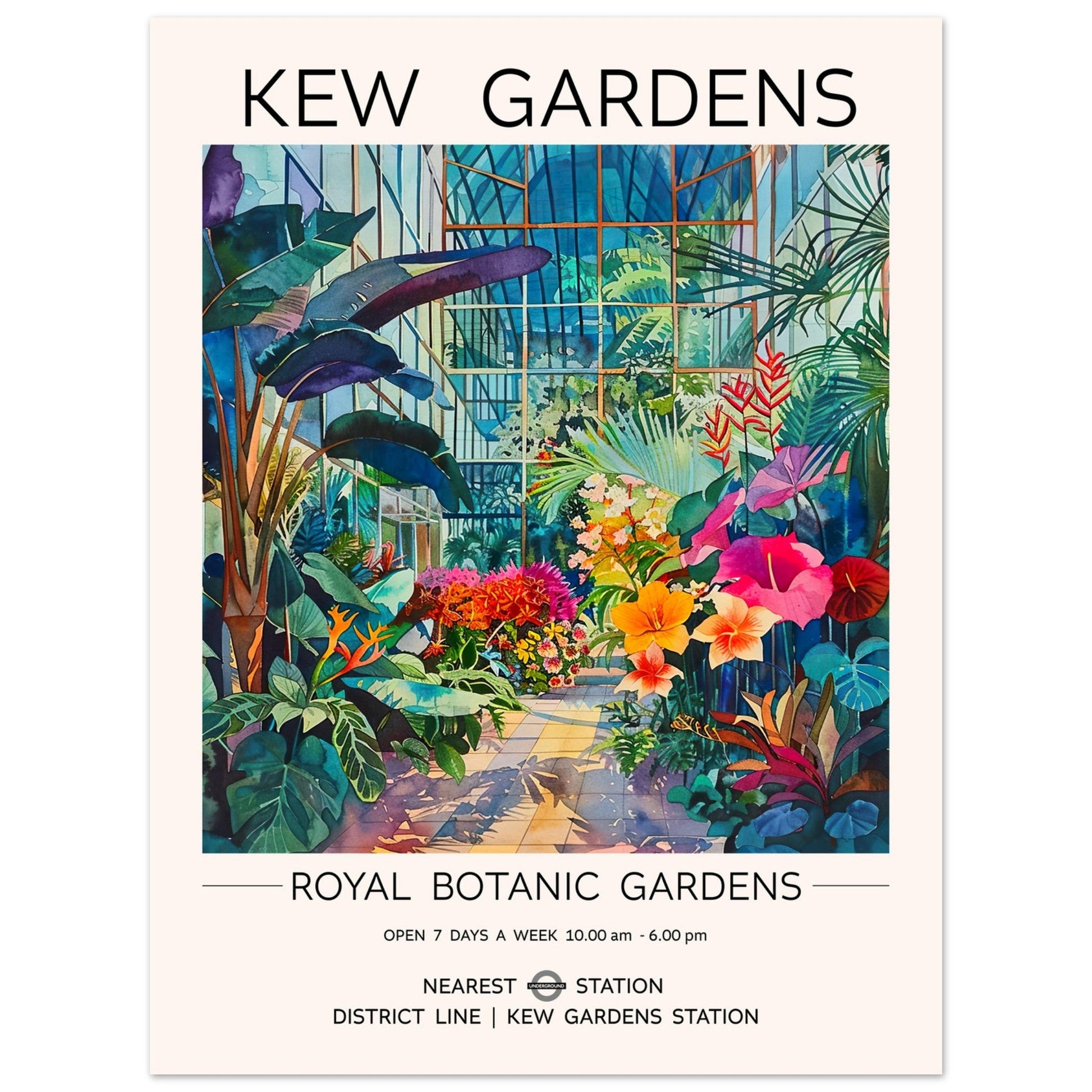 Kew Gardens London - The Glass House, Kew Garden Art Print, Kew Garden Glass House, London Kew Garden, #illieeart