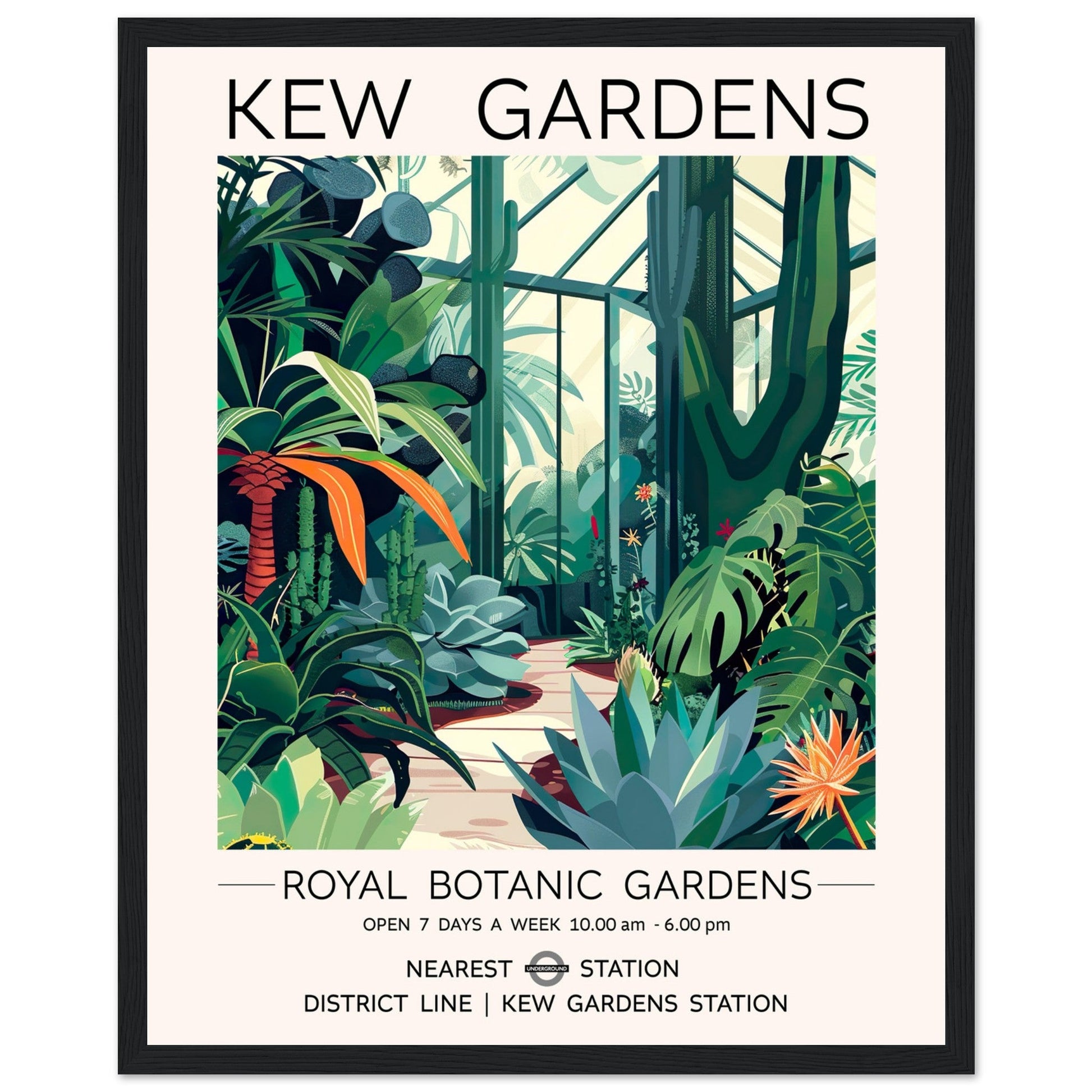 Kew Gardens Framed Print - The Cactus House, Botanical Print, floral poster, Framed Art print, #illieeart