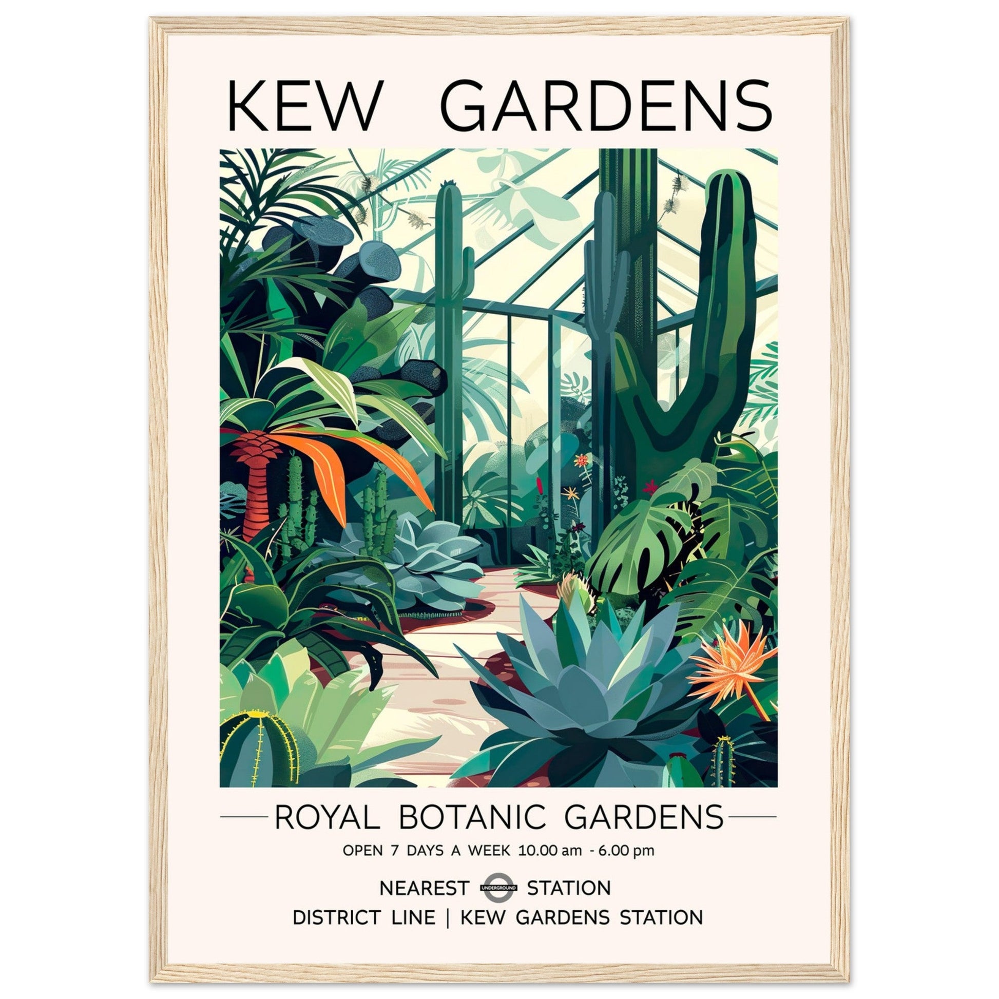 Kew Gardens Framed Print - The Cactus House, Botanical Print, floral poster, Framed Art print, #illieeart