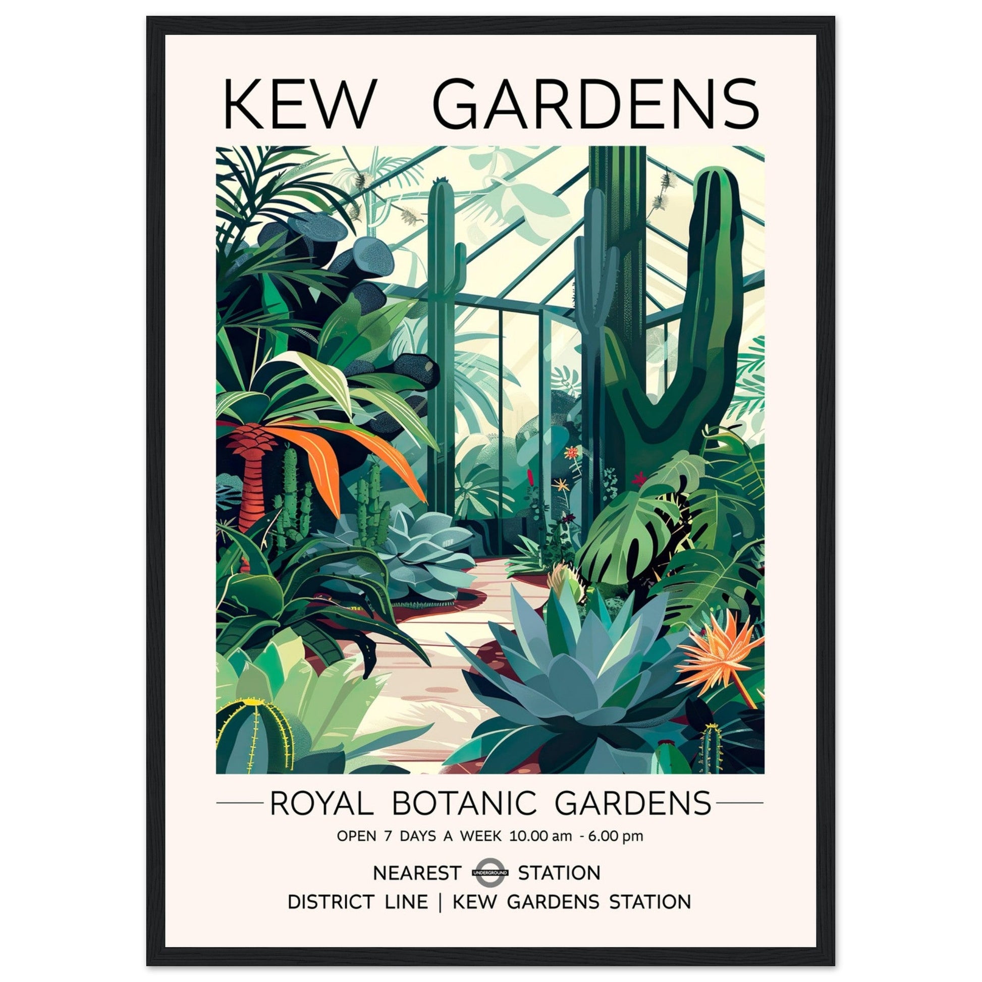 Kew Gardens Framed Print - The Cactus House, Botanical Print, floral poster, Framed Art print, #illieeart