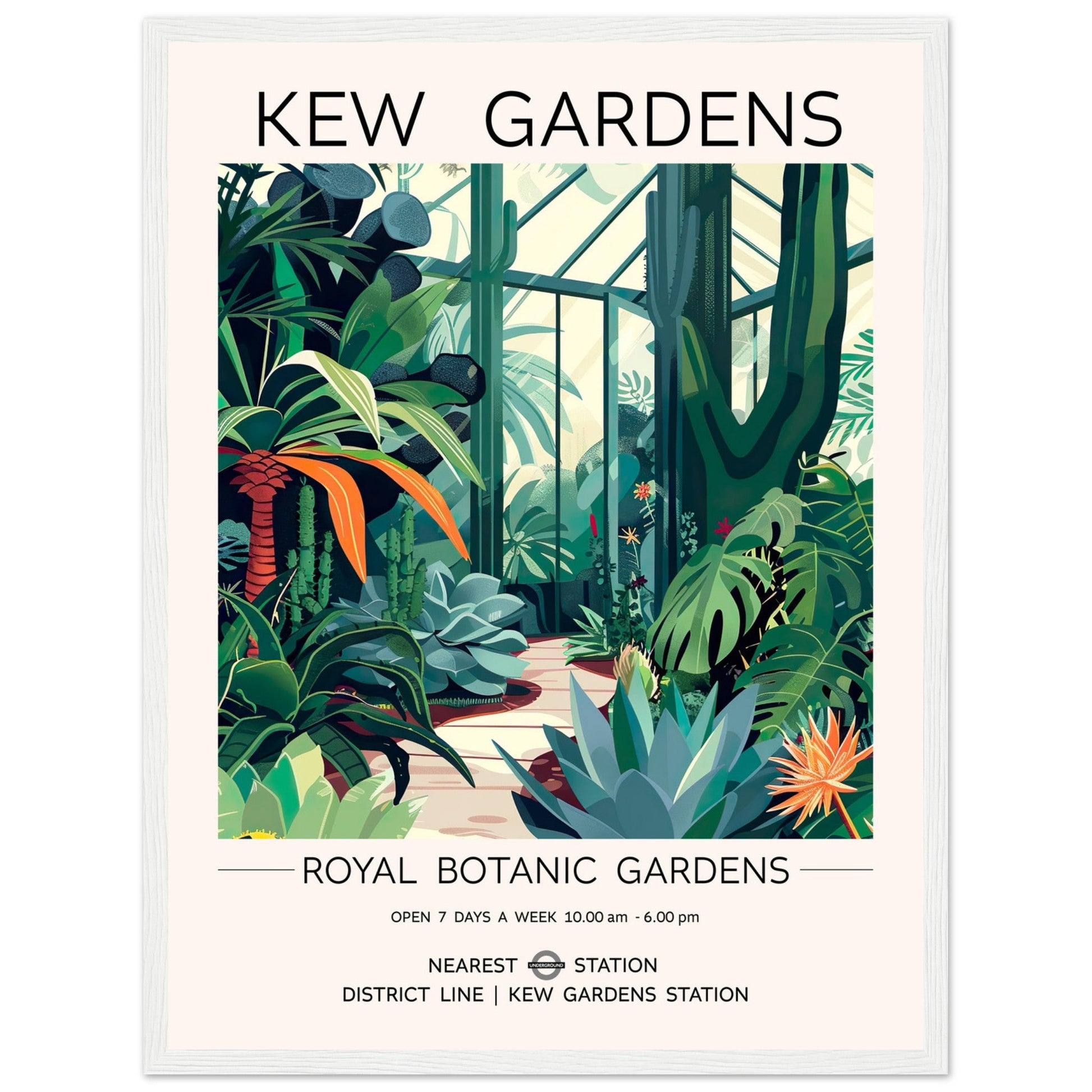 Kew Gardens Framed Print - The Cactus House, Botanical Print, floral poster, Framed Art print, #illieeart