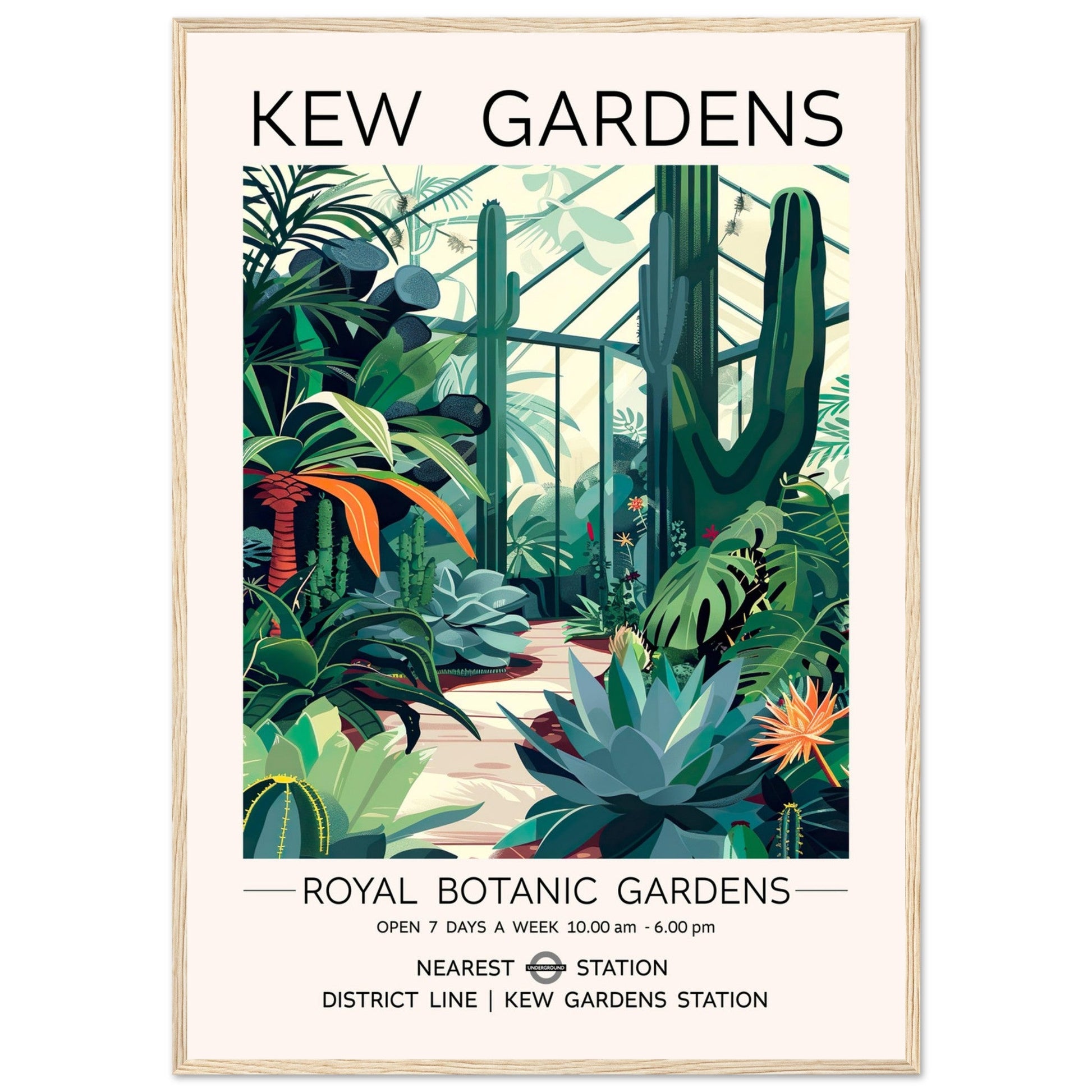 Kew Gardens Framed Print - The Cactus House, Botanical Print, floral poster, Framed Art print, #illieeart