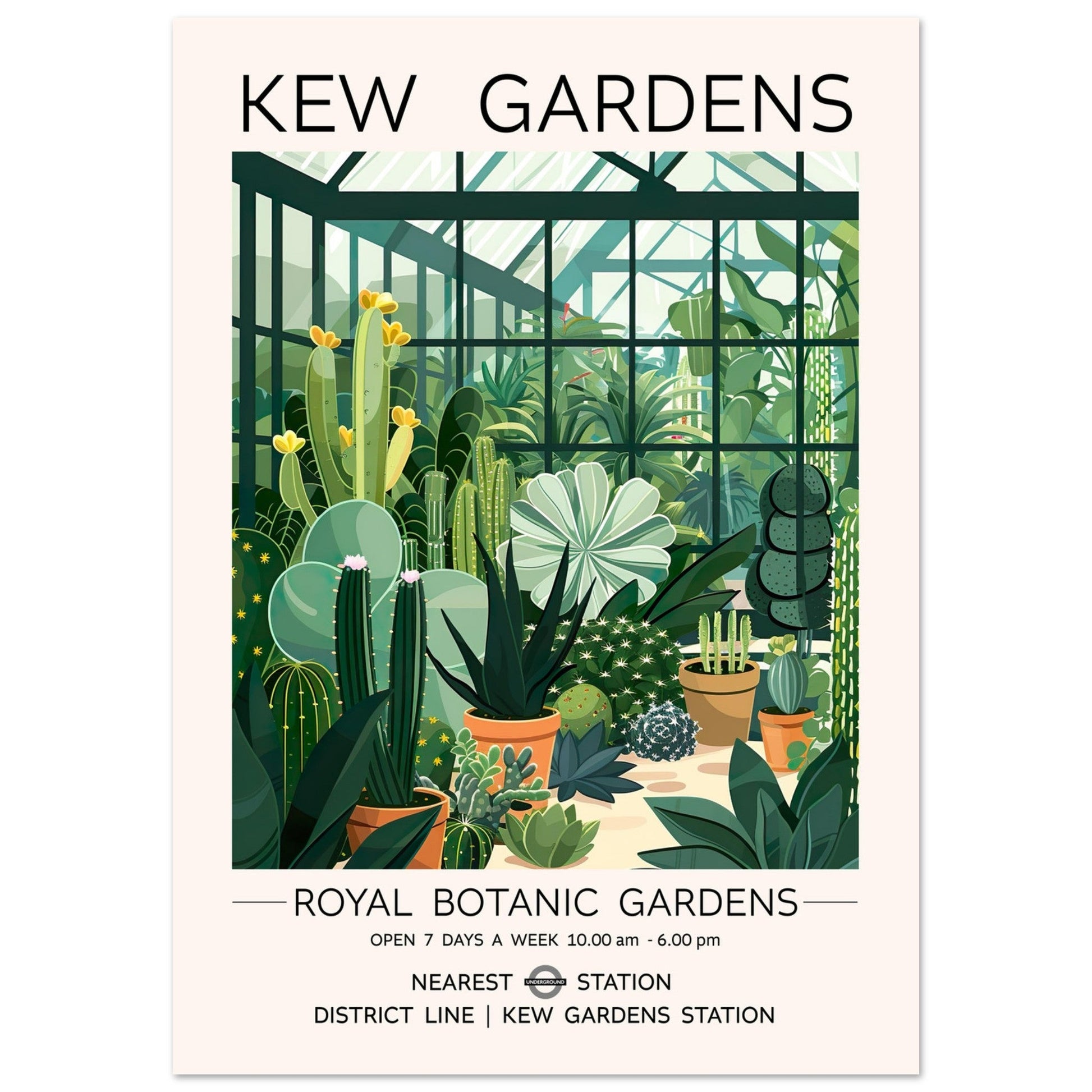 Kew Gardens London - The Cactus House Print, Botanical Print, Cactus Print, floral poster, #illieeart