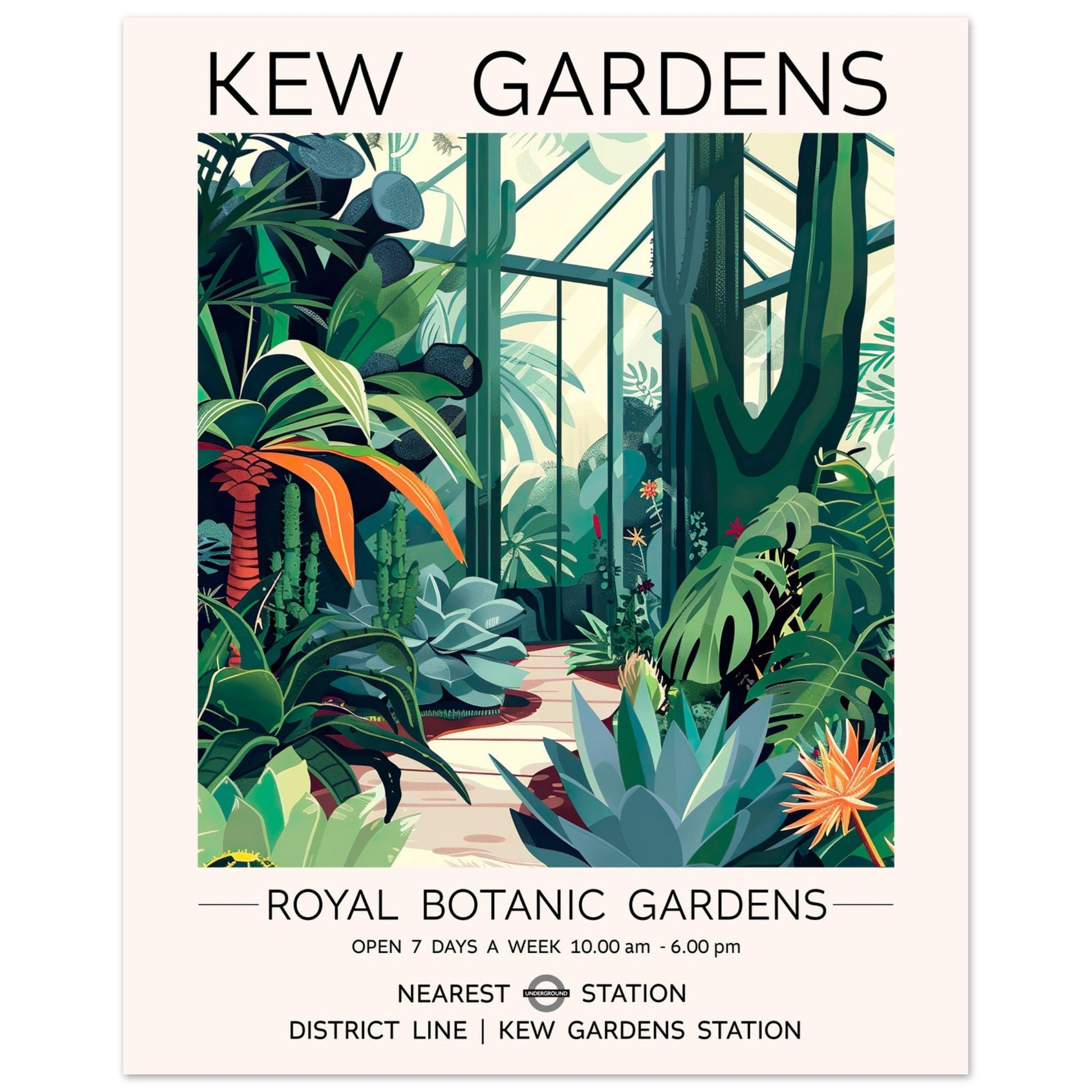 Kew Gardens London - The Cactus House Print, Botanical Print, floral poster, Travel Print, #illieeart