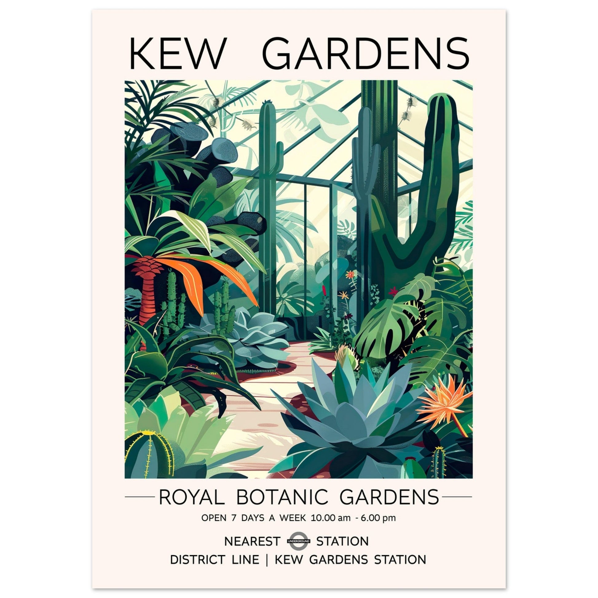 Kew Gardens London - The Cactus House Print, Botanical Print, floral poster, Travel Print, #illieeart